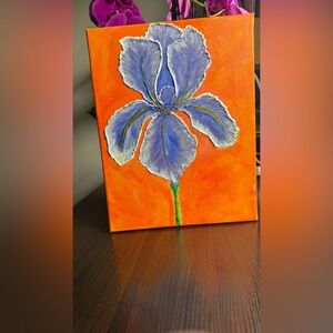 “Textured Iris Flower Painting – Acrylic on Canvas (12×15 inches)”
